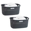 Mind Reader 40L Laundry Basket, Clothes Hamper, Wicker Design, Plastic, 23"L x 14.5"W x 11"H, Set of 2, Gray - color: Gray