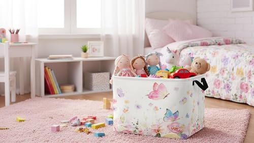 CLOCOR Rectangular Storage Basket,Collapsible Cute Pattern Storage Bin,Waterproof Books Box with Handles,Gift Basket(Golden Butterfly) - color: Golden Butterfly