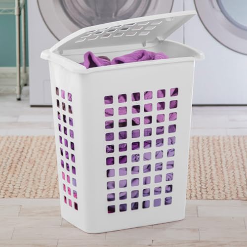 Sterilite Rectangular LiftTop Laundry Hamper with Lid, Handles to Easily Carry Clothes Between the Laundry Room and Bedroom, Plastic, White, 16-Pack - size: 16 Pack
