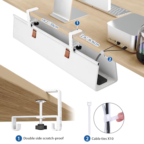 Zilink Under Desk Cable Management 30" No Drill Desk Cable Management Tray Clamp/Screw Mount Cable Tray Sturdy Waterproof Fabric Cord Organizer for Office, Home, White - color: White, size: 30"