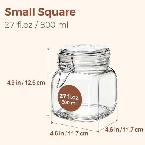 ComSaf 6-Pack 27oz Square Glass Pantry Canisters, Aesthetic Food Storage Jars for a Full Makeover, Modular Containers for Coffee, Sugar, Cookies, Snacks & Spices - size: 27oz*6