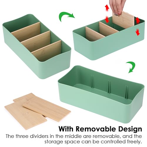 BSTKEY Seasoning Packet Organizer, Food Storage Organizer with Divided 4 Bamboo Wood Compartments, Green Plastic Storage Caddy for Pantry Cabinet, Kitchen Organization Bin for Snacks Spice Packets - color: Green