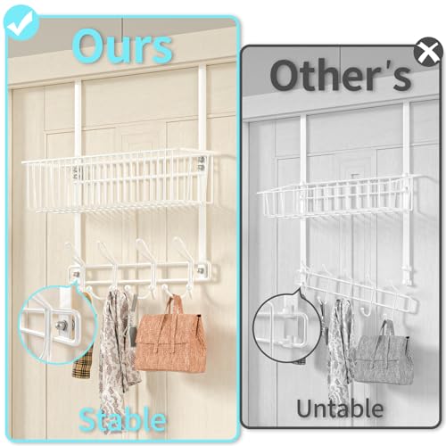 Kaiferty Over The Door Hooks Organizer,Door Hanger Door Storage with Basket,Over The Door Towel Rack Coat Hooks with 12 Hooks,for Bathroom,Bedroom,Kitchen,Office,Apartment(White) - color: 1 Wire Basket-White