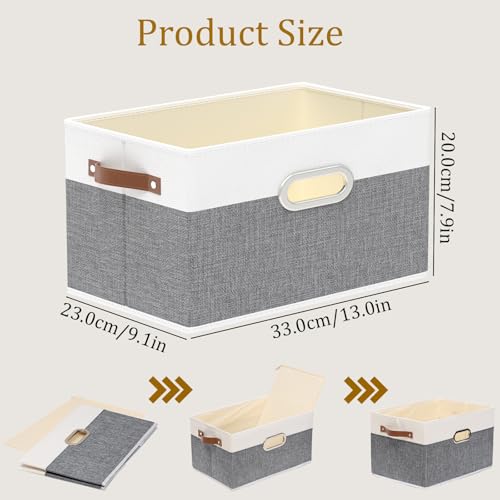 Yawinhe Fabric Storage Baskets, Foldable Closet Organizer for Shelves, Large Boxes with 3 Handles, Canvas Bins for Clothes, White/Grey, 12.99''Lx9.05''Wx7.87''H, 4-Pack - color: White/Grey, size: 12.99x9.05x7.87in/4-Pack