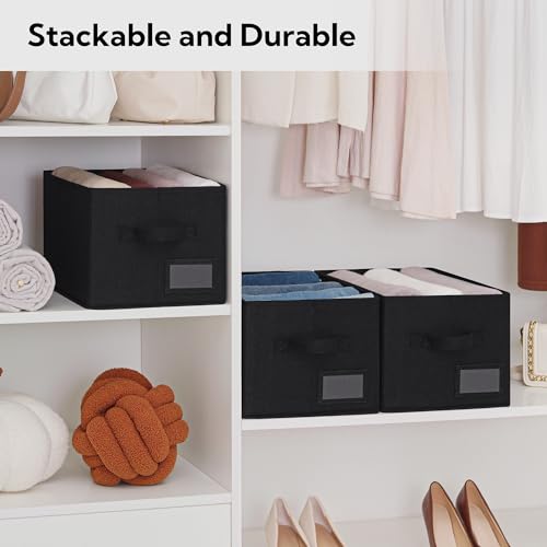 GRANNY SAYS Shelf Storage Bins, Fabric Storage Baskets for Closet and Clothes, Collapsible Storage Boxes with Handles, Decorative Storage Containers for Bedroom, Black, Medium, 3-Pack - color: Black, size: Medium