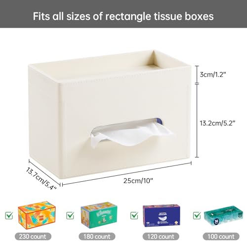 Plus Size Tissue Box Cover Rectangle, PU Leather Tissue Box Holder with Storage Tray, Decorative Organizer Tissue Holder for Bathroom, Bedroom Dresser, Night Stand, Office (Beige) - color: Beige