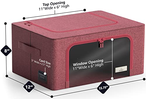 Sorbus Storage Bins with Metal Frame - Stackable & Foldable Clothes Organizer Bags - Oxford Fabric Storage Containers with Large Clear Window & Carry Handles, Bedroom Organization for Bedding & Linen - color: Pink, size: 6 Pack
