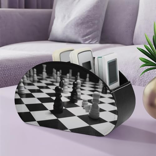 PU Leather Remote Control Organizer Box 5-Slot Multifunctional Black White Chess Checkerboard Storage Holder for TV/DVD/Accessories Stylish Desk Decor for Living Room, Bedroom, Office - color: Black White Chess Checkerboard