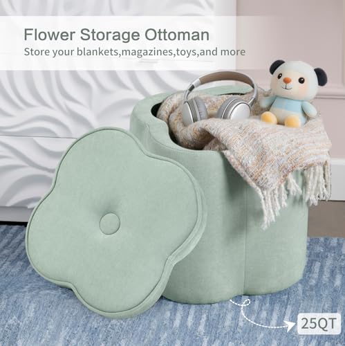 Crestview Collection Foot Rest Ottoman with Storage,Chenille Fabric Flower Ottoman for Living Room, Vanity Stool for Bedroom,Floor Pouf for Home Decor,Seafoam Green,18 inches - color: Seafoam Green