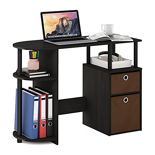 FURINNO Jaya Computer Study Desk with Bin, Brown - color: Espresso