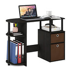 FURINNO Jaya Computer Study Desk with Bin, Brown - color: Espresso