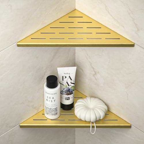 Corner Shower Shelf, 304 Stainless Steel Bathroom Shelf for Tiled Wall, Grout in Shelves (Gold, 10"-2 Pack) - color: Gold, size: 10"-2 Pack