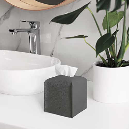 Carrotez Tissue Box Cover, [Refined] Modern PU Leather Square Tissue Box Holder - Decorative Holder/Organizer for Bathroom Vanity Countertop, Night Stands, Office Desk & Car 5"X5"X5" - Charcoal - color: Charcoal, size: [Square]