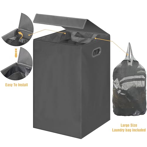 Simple Houseware Foldable Laundry Hamper Basket with Lid and Removable Bag, Dark Gray - color: Dark Grey