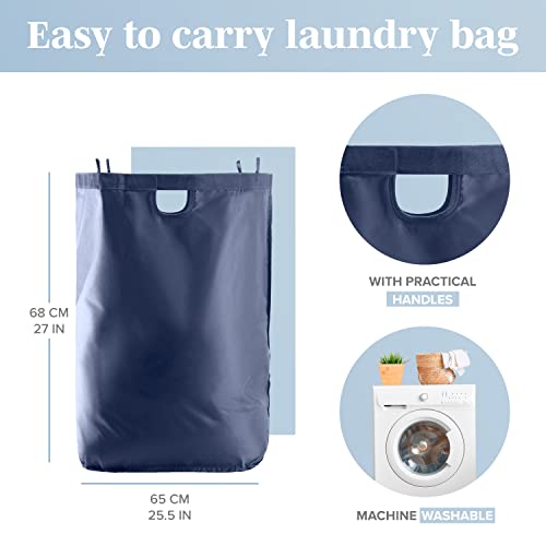 LONBET Laundry Basket with Lid, Made from Breathable Fabric | Aesthetic Clothes Hampers for Laundry with Side Handles & Sturdy Bamboo Frame (26 Gallons - Single, Blue) - color: Blue, style: 26 Gallons - Single