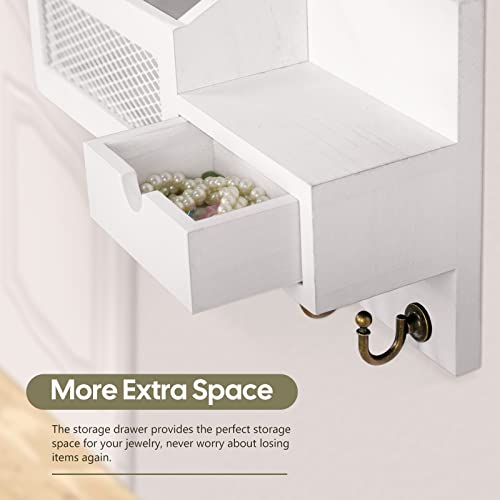 FifthQuarter Key and Mail Holder for Wall, Mail Organizer Wall Mount with 6 Hooks and Storage Drawer, Easy Installation Key Rack for Entryway and Home Decor (B-White) - color: B-White