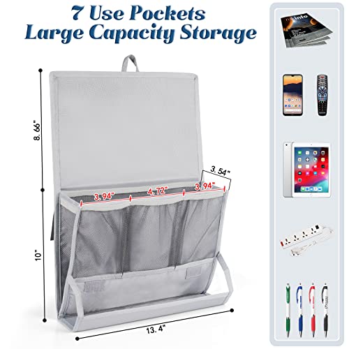 Bedside Storage Organizer with Power Strip Holder and Adjustable Straps Bed Hanging Bag for Home Bunk Bed Dorm Sofa (Light Gray) - color: Light Gray