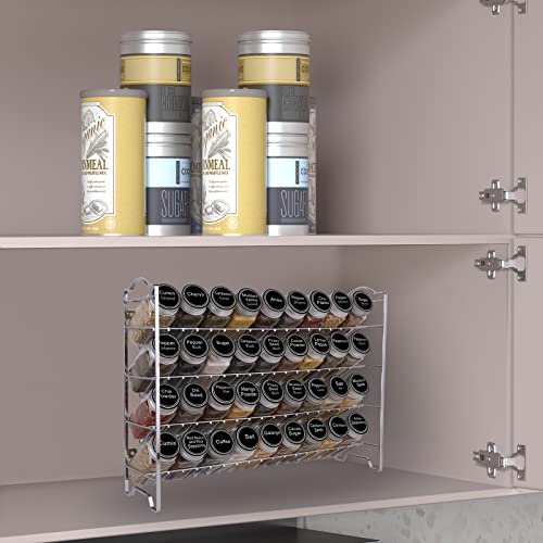 SWOMMOLY Spice Rack Organizer with 36 Empty Square Spice Jars, 396 Spice Labels with Chalk Marker and Funnel Complete Set, for Countertop, Cabinet or Wall Mount,Silver - color: Silver