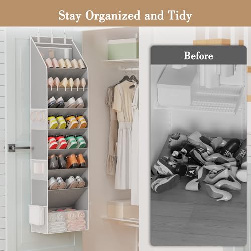 Criusia Shoe Organizer, Over the Door Shoe Organizer, Hanging Closet Shoe Storage with Large Deep Pockets, Fits 16–24 Pairs of Sneakers, Sandals, Boots, Gray - color: Grey