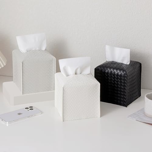 Tissue Box Cover PU Leather Tissue Holder Square Facial Tissue Case Facial Paper Organizer Dispenser for Bathroom, Vanity Countertop, Tabletop, Car, Black - color: Black, size: Square