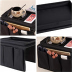 Sofa Armrest Organizer with Cup Holder No-Slip Couch Sofa Armrest Organiser Couch Remote Caddy Control Holder with 1 Large Pockets and 3 Small Pockets for TV Remotes Cellphone Magazines Drinks (Black) - color: Black