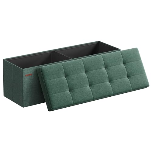 SONGMICS MAZIE Collection - 43 Inches Folding Storage Ottoman Bench, Ottoman Foot Rest, End of Bed Bench, Storage Chest, Load 660 lb, for Living Room, Bedroom, Entryway, Retro Green ULSF077C01 - color: Retro Green, size: 15"D x 43"W x 15"H