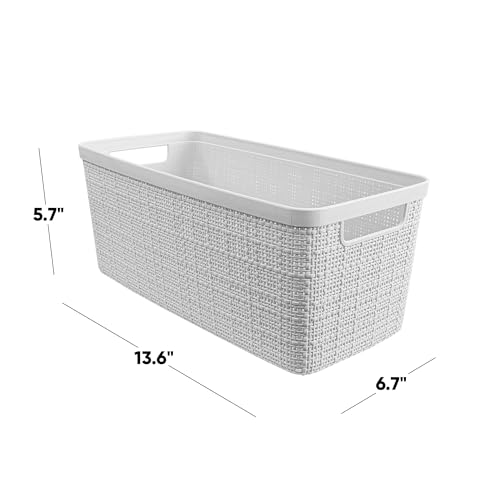 Curver Set of 8 Slim 6.8L Jute Decorative Plastic Organization and Storage Baskets - Perfect Bins for Home Office, Closet Shelves, Kitchen Pantry and All Bedroom Essentials, White - color: White, size: Slim 6.8L