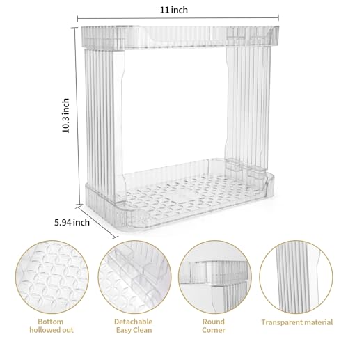 Ayswupt Acrylic 2 Tier Bathroom Counter Organizer,Makeup Organizer for Vanity,Clear Organizer Shelf for Kitchen Sink Countertop Storage,Perfume Tray for Dresser,Decor Tray for Skincare Cosmetics