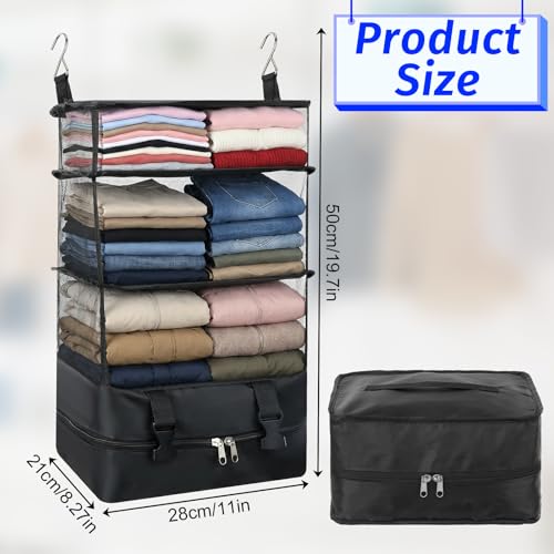 4 Shelve Portable Hanging Travel Shelves, Suitcase Organizer, Carry on Closet Luggage Organizers, Travel Bags Organizer for Luggage Compression Foldable and Hangable for Carry on Suitcase