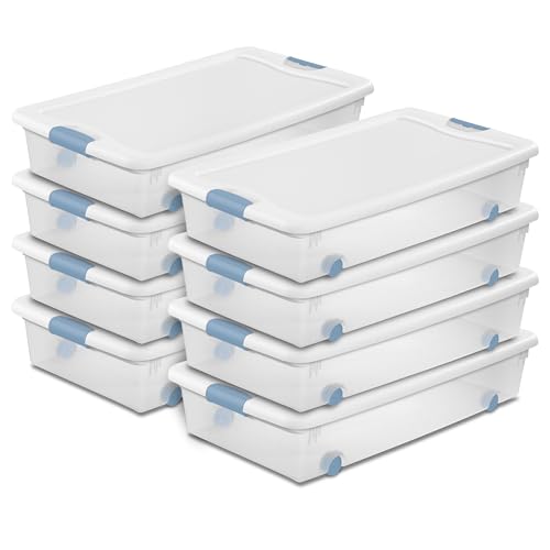 Sterilite 8-Pack Latching Box, Under Bed Storage Bins with Lids, Clear Plastic, 56 Quart - Heavy-Duty Organizing Containers for Closet, Bathroom, and Office - size: 56 Quart, style: 8 Pack