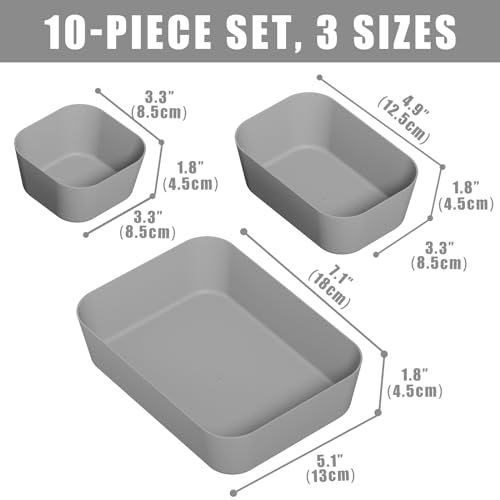 Plastic Drawer Organizers, 10 PCS Drawer Organizer Bins, Bathroom and Vanity Organizer Plastic Tray, Makeup Organizer and Storage for Makeup, Bedroom, Kitchen Gadgets Utensils and Office (Gray) - color: Gray, size: 10pcs
