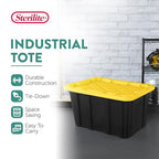 Sterilite 4-Pack 27 Gallon Industrial Storage Tote, Heavy-Duty Plastic Bins, Black/Yellow - Stackable Utility Organizers with Lids for Garage, Camping Tools, and Outdoor Gear - size: 27 Gallon - Black/Yellow