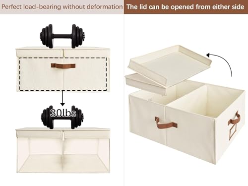 StorageWorks Extra Large Storage Bins with Double-Open Lid, 55L Fabric Baskets with Divider Board, Boxes for Clothes, Linen Closet Organizers with Handles, Ivory White, 2-Pack - color: Ivory White, size: Jumbo
