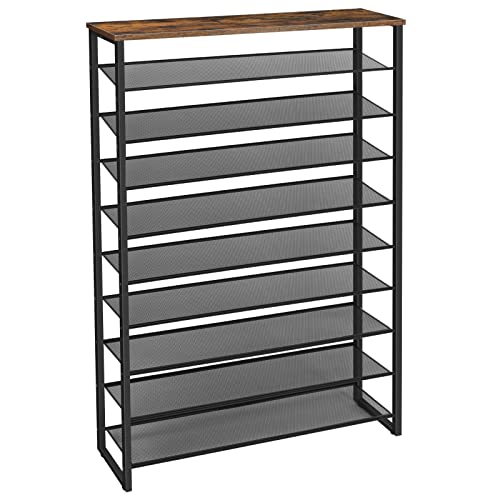 HOOBRO 10-Tier Shoe Rack for Entryway, 39.4" L Shoe Storage Organizer, Large Capacity Shoe Shelf for Closet, Front Door Entrance, Hallway, Holds 45-50 Pairs of Shoes, Rustic Brown BF171XJ01 - color: Rustic Brown + Black, size: 10 Tiers (39.4"W)