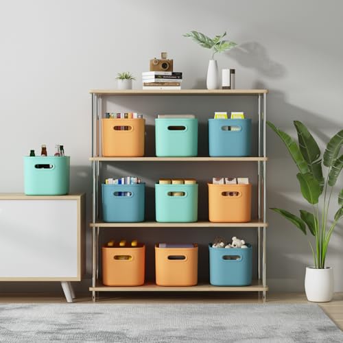 ORGIDOL 6 Pack Colorful Storage Bins with Lids Stackable Storage Container for Organizing, Storage Boxes with Handle for Shelves, Cute Storage Bin for Craft, Snacks, 9.85x6.9x5.7 inch - color: Colorful, size: 6 Pack