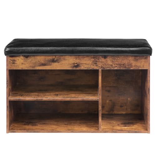 HOOBRO Shoe Storage Bench with Cushion, 32.3'' Entryway Bench with Lift Top Hidden Storage and Adjustable Shelves, Wooden Shoe Rack Bench for Entryway Bedroom, Rustic Brown and Black BF40HX01 - color: Rustic Brown + Black