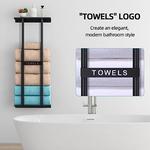 STWWO Towel Racks for Bathroom, Bathroom Towel Storage Wall Mounted 30 inch with Shelf Can Holds 6 Large Towels, Wall Towel Rack for Rolled Towels, Black (Pack of 2) - color: Black, size: 30 IN (Pack of 2)