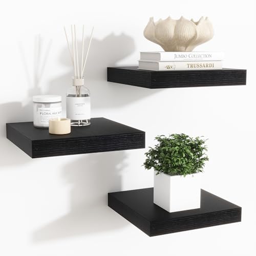 Fun Memories Floating Shelves for Wall - 7.5 Inch Square Shelves with Invisible Brackets, Black Small Wall Shelf for Living Room, Bathroom, Bedroom, and Kitchen Decor Black Set of 3 - color: Black, size: 7.5"W x 7.5"D - 3P