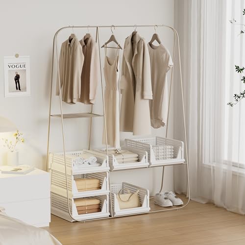 Proarea 5 Pack Stackable Storage Bins, Closet Organizers and Storage, Foldable Closet Organizer Baskets for Clothes, Plastic Drawer Bins for Closet Organization, Wardrobe Shelf, Laundry Room, White - color: Snow Porcewlain, size: 5 Pack 5L
