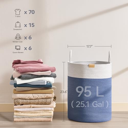 Nunsino Laundry Hamper 95L,Large Laundry Basket for Clothes,Decorative Storage Basket for Blankets,Cotton Rope Woven basket for bedroom,Navy Blue - color: Navy Blue, size: 95L/25.1Gal