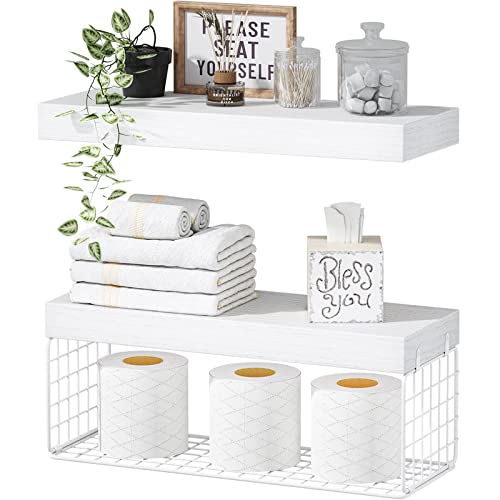 QEEIG White Bathroom Shelves Over Toilet - Wall Mounted Floating Shelves Farmhouse Shelf Toilet Paper Storage Small 16 inch Set of 2 (019-W2) - color: B. White, size: 2pcs