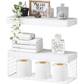 QEEIG White Bathroom Shelves Over Toilet - Wall Mounted Floating Shelves Farmhouse Shelf Toilet Paper Storage Small 16 inch Set of 2 (019-W2) - color: B. White, size: 2pcs
