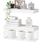 QEEIG White Bathroom Shelves Over Toilet - Wall Mounted Floating Shelves Farmhouse Shelf Toilet Paper Storage Small 16 inch Set of 2 (019-W2) - color: B. White, size: 2pcs