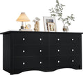 YESHOMY 58'' Dresser for Bedroom, 6 Drawer Dressers, Wood Storage Organizers Units, Hallway,Office(Black) - color: Black