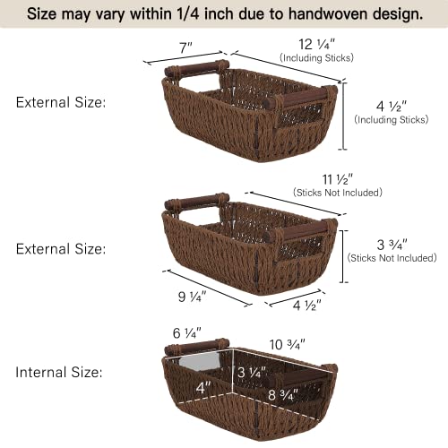 StorageWorks Handwoven Small Wicker Baskets, Round Paper Rope Storage Baskets with Wooden Handles, Dark Brown, 2-Pack - color: Dark Brown, size: Small