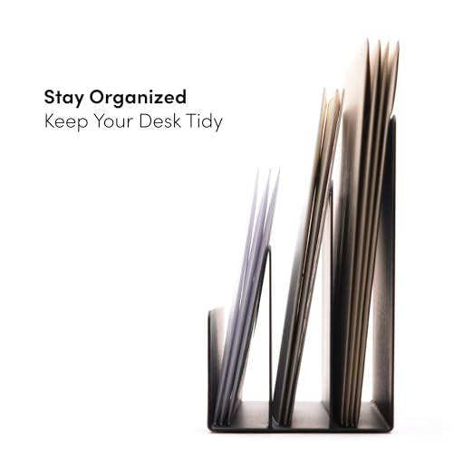 xympo Desktop Mail Organizer – 3-Slot Black Metal Letter Holder and Bill Sorter for Office and Home