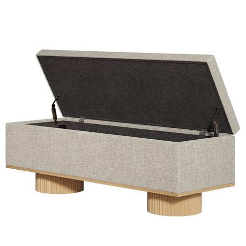 Tribesigns 50.39" Storage Bench with Padded Seat Cushion, Upholstered Shoe Bench with Flip Up Storage for Bedroom, Living Room, Entryway, Load up to 330 lb, Beige + Wood Color