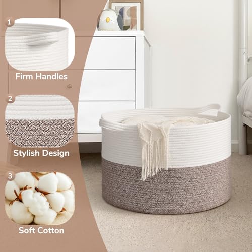 Goodpick Blanket Basket Living Room, 19.7"x19.7"x12.6" Cotton Rope Toy Basket for Blankets, Woven Baskets for Storage, Toy Storage - color: Mele, size: 19.7x19.7x12.6 Inch (Pack of 1)