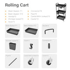 3 Tier Rolling Utility Cart with Handle,REBECAT Utility Cart Made of Multifunctional Storage Organizer Tool for Kitchen,Bathroom,Living Room,Office(Black) - color: Black