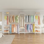 Higeego H11 Heavy Duty Garment Rack, Clothing Rack for Hanging Clothes, Extra Large Closet, Freestanding Wardrobe Closet Organizer and Storage with Hanger Rods, Extendable from 7.8 to 10.8 ft, White - color: White, style: 5 Row